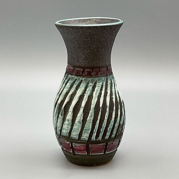 Vintage Italian Lava Glaze Pottery Sgraffito Flared Vase Bitossi MCM - Picture 2 of 10